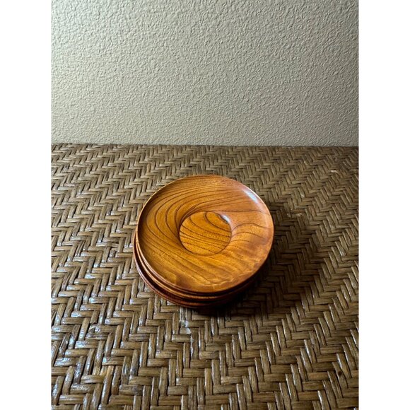 Danish Wooden Saucers Natural Grain Finish  Set Of 6 - Picture 6 of 7